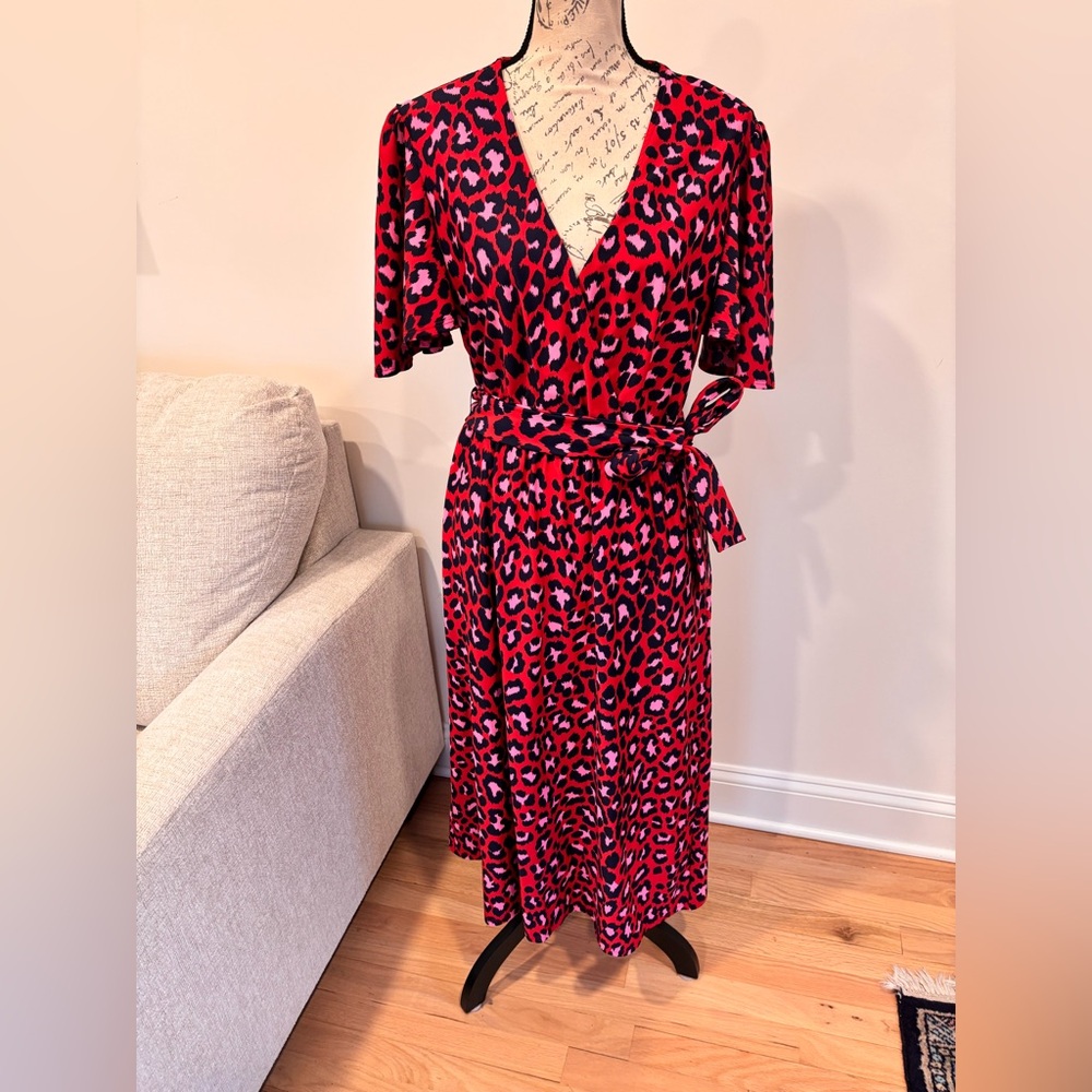 Jude Connally Camille Jude Cloth Dress in Leopard Ruby size large NWT